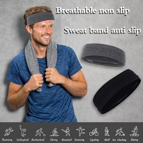 عصابات رأس رياضية للرجال، مصنوعة من القطن الناعم والقابل للتمدد لممارسة التمارين الرياضية والتنس وكرة السلة والجري وعصابة شعر للجنسين in Kuwait