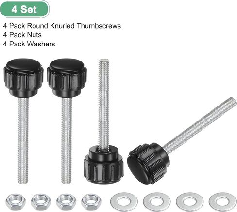 4-Set Knurled Clamping Knobs, M4x40mm Male Thread Knurled Thumbscrew W Nuts & Washers Carbon Steel Screw on Knobs Grips for Machinery/Electronic/Furniture [Black] in Saudi Arabia