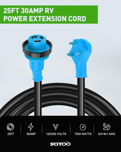 SCITOO ETL Listed 25FT 30AMP RV Extension Cord, Power Supply Cable for Trailer Motorhome Camper, Auto Heavy Duty Extension Cord with 30 AMP Male Standard in Saudi Arabia