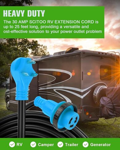 SCITOO ETL Listed 25FT 30AMP RV Extension Cord, Power Supply Cable for Trailer Motorhome Camper, Auto Heavy Duty Extension Cord with 30 AMP Male Standard in Saudi Arabia