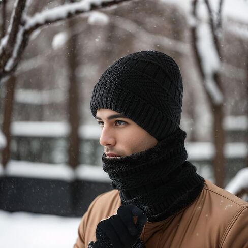 مجموعة قفازات وشاح قبعة صغيرة للرجال والنساء، قبعات صغيرة من الصوف، تدفئة الرقبة، تدفئة الأذن وقفازات متماسكة تعمل باللمس in Kuwait