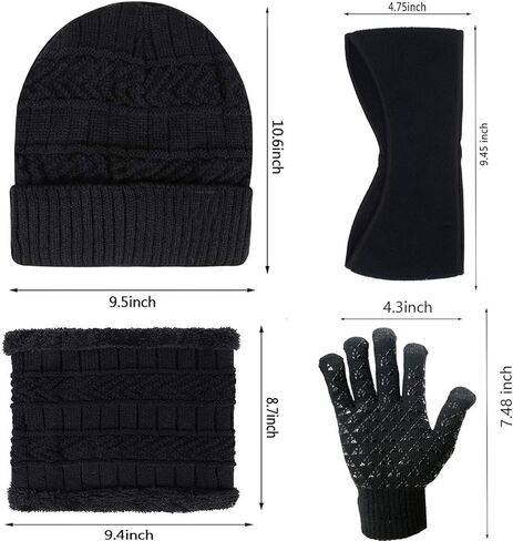 مجموعة قفازات وشاح قبعة صغيرة للرجال والنساء، قبعات صغيرة من الصوف، تدفئة الرقبة، تدفئة الأذن وقفازات متماسكة تعمل باللمس in Kuwait