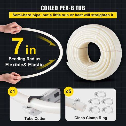 VEVOR PEX Pipe, 1 Inch x 500 FT PEX Tubing, Non Oxygen Barrier White PEX-B Pipe, Flexible PEX Water Line for RV Sewer Hose, Plumbing, Radiant Heating in Saudi Arabia