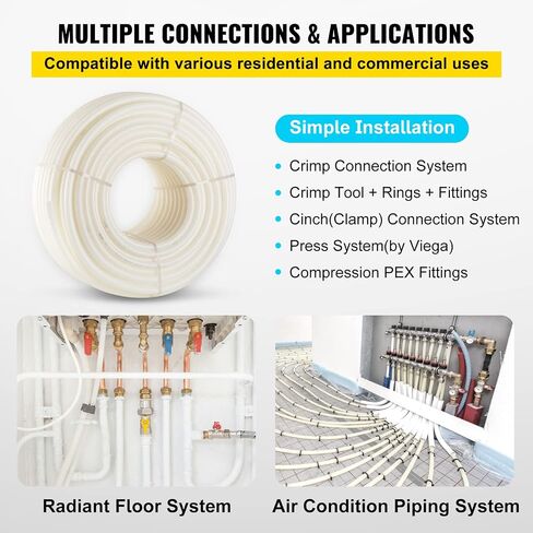 VEVOR PEX Pipe, 1 Inch x 500 FT PEX Tubing, Non Oxygen Barrier White PEX-B Pipe, Flexible PEX Water Line for RV Sewer Hose, Plumbing, Radiant Heating in Saudi Arabia