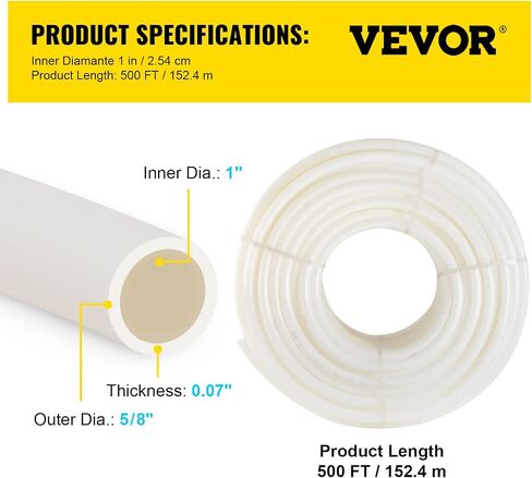 VEVOR PEX Pipe, 1 Inch x 500 FT PEX Tubing, Non Oxygen Barrier White PEX-B Pipe, Flexible PEX Water Line for RV Sewer Hose, Plumbing, Radiant Heating in Saudi Arabia