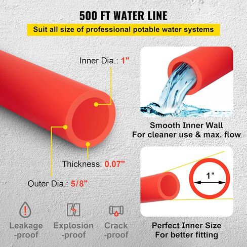 VEVOR PEX Pipe, 1 Inch x 500 FT PEX Tubing, Non Oxygen Barrier White PEX-B Pipe, Flexible PEX Water Line for RV Sewer Hose, Plumbing, Radiant Heating in Saudi Arabia