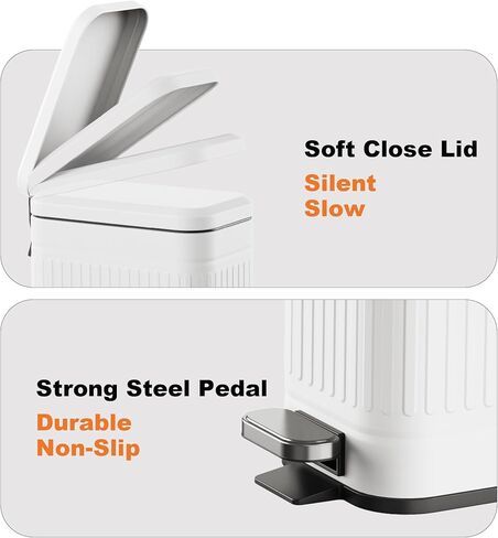 سلة مهملات الحمام من TrashAid مع غطاء، سلة قمامة صغيرة سعة 2.6 جالون، إغلاق ناعم، سلة نفايات من الفولاذ المقاوم للصدأ للحمام، غرفة النوم، المكتب المنزلي، غرفة الغسيل، المرحاض، RV، أبيض، 10 لتر in Kuwait