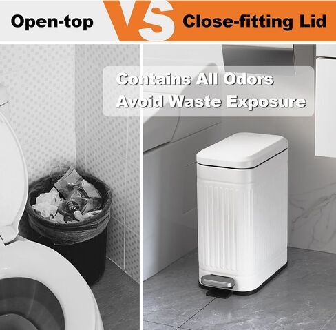 سلة مهملات الحمام من TrashAid مع غطاء، سلة قمامة صغيرة سعة 2.6 جالون، إغلاق ناعم، سلة نفايات من الفولاذ المقاوم للصدأ للحمام، غرفة النوم، المكتب المنزلي، غرفة الغسيل، المرحاض، RV، أبيض، 10 لتر in Kuwait