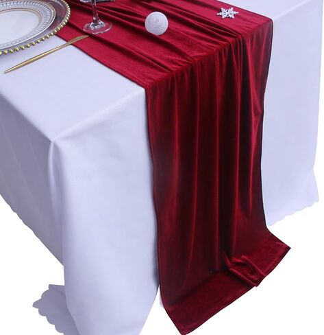 Velvet Table Runner ,Soft Luxurious Fall Table Runners 120 Inches Long,for Wedding Bridal Shower Thanksgiving Christmas Decoration,20*120 Inches, Red in Saudi Arabia