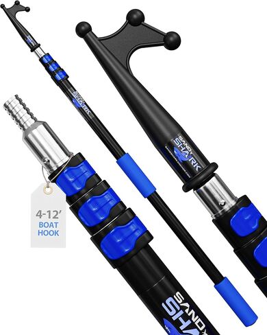 SandShark 4 Stage Heavy Duty Telescoping Boat Hook - Anodized Aluminum Dock Pole, Sturdy Extension Pole with Foam Grips - Boat Accessories, Fishing Accessories, Pontoon Boat Accessories. in Saudi Arabia