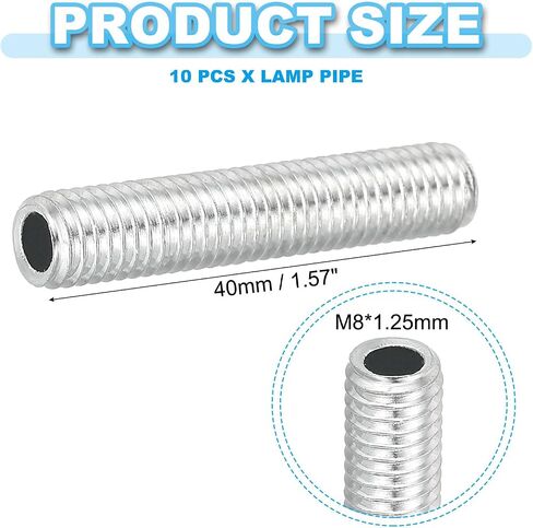 PATIKIL M8 Thread Carbon Steel Lamp Pipe, 10 Set 80 mm/3.15" Hollow Tube Thread Adapter Fasteners Hardware for Lamp Lights Chandelier Ceiling Light DIY, White Zinc Plating in Saudi Arabia