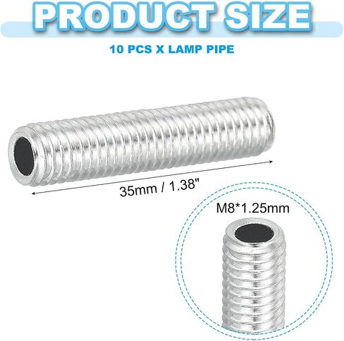 PATIKIL M8 Thread Carbon Steel Lamp Pipe, 10 Set 80 mm/3.15" Hollow Tube Thread Adapter Fasteners Hardware for Lamp Lights Chandelier Ceiling Light DIY, White Zinc Plating in Saudi Arabia