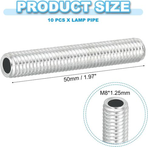 PATIKIL M8 Thread Carbon Steel Lamp Pipe, 10 Set 80 mm/3.15" Hollow Tube Thread Adapter Fasteners Hardware for Lamp Lights Chandelier Ceiling Light DIY, White Zinc Plating in Saudi Arabia