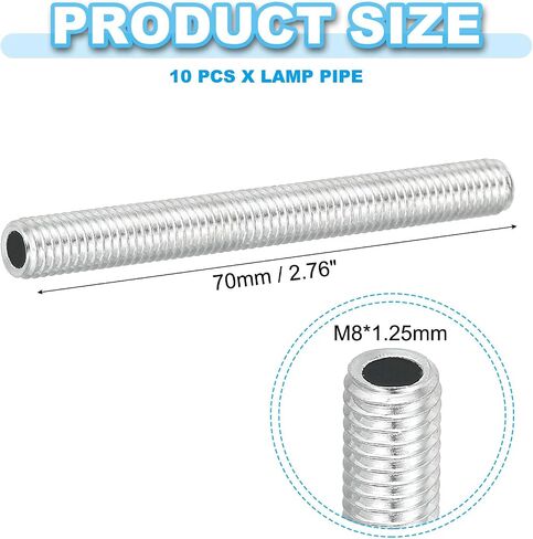 PATIKIL M8 Thread Carbon Steel Lamp Pipe, 10 Set 80 mm/3.15" Hollow Tube Thread Adapter Fasteners Hardware for Lamp Lights Chandelier Ceiling Light DIY, White Zinc Plating in Saudi Arabia