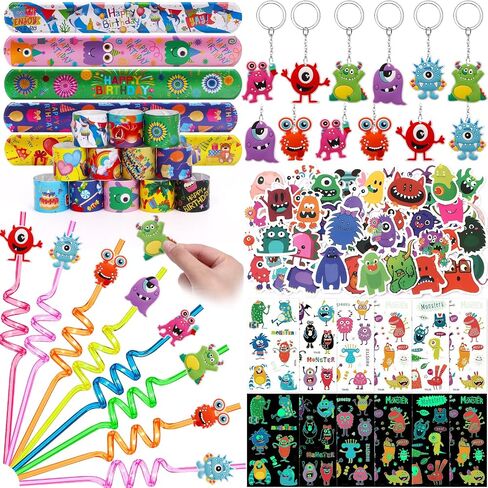 98Pcs Monster Truck Party Favors Birthday Supplies for Boys Kids, Bubble Wands Drinking Straws Slap Bracelets Keychains Stickers Goodie Bag Stuffer Monster Truck Themed Birthday Party Supplies in Saudi Arabia
