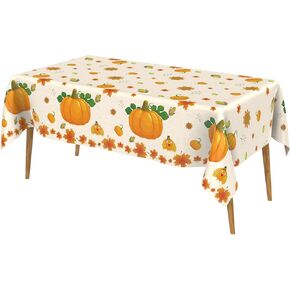 Thanksgiving Tablecloth, 2 PCS 54" X 108" Thanksgiving Tablecloth Plastic Fall Tablecloth for Party, Autumn Pumpkin Maple Leaves Disposable Tablecloth Harvest Table Cover for Thanksgiving Decorations