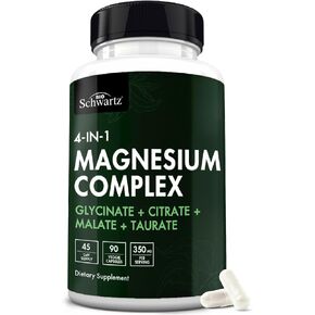 Magnesium Complex - Magnesium Supplement with 350mg High Absorption Magnesium Glycinate Citrate Malate and Taurate to Support Heart Health Sleep Nerves Muscles - Non GMO, Vegan Safe, 90 Capsules