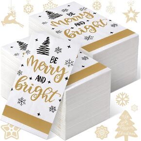 300 Pieces Christmas Guest Napkins Disposable Holiday Paper Towels Dinner Hand Napkin Gold Trees Decorative for Home Bathroom Kitchen New Year