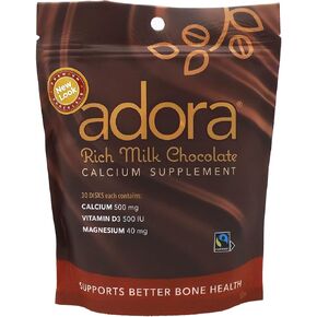 Adora Premium Vitamin D3 Magnesium and Calcium Supplement, 500 mg, Milk Chocolate, 30 Count (Pack of 2)