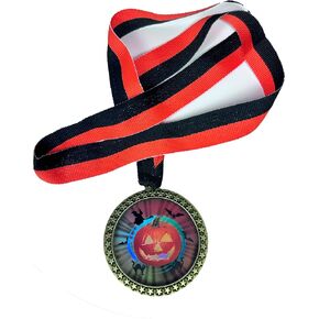 1 to 10 Packs Gold Color 2.25 Inch Halloween Pumpkin Award Medals with Orange & Black Neck Ribbons