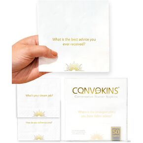 COTIER Convokins Conversation Starter Thanksgiving Dinner Napkins Disposable Gold and White Holiday Pumpkin Napkins for Family and Friendsgiving Parties, Gratitude Conversation Starters 3-Ply, 20 Pack