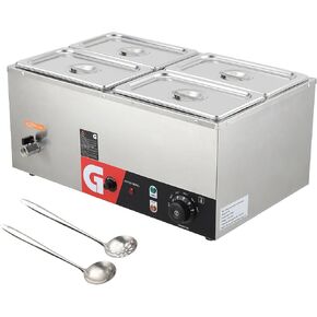 4 Pans Commercial Food Warmer - 4 x 4.7QT, 1200W Electric Steam Table, Professional Countertop Stainless Steel Buffet Bain Marie, 86-185°F Temp Control, Ideal for Catering and Restaurants