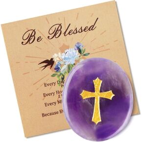 LAIDANLA Black Obsidian Cross Engraved Healing Crystal Worry Stones for Pray Faith Anxiety Relief Oval Palm Stone Polished Natural Crystal Gifts