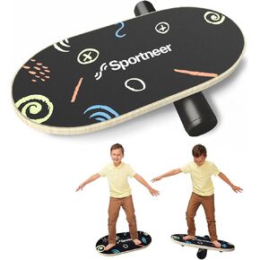 Balance Board Kids - Sportneer Wooden Wobble Board for Kids, Safe and Sturdy Balance Trainer, Curvy Rocker Board for Sensory Development, Kids Balance Board for 3-5 6-12 (With Semi-circular Wobble Blocks)