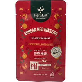 Korean Red Ginseng Prime Extract with 11mg Ginsenosides - Boost Energy, Memory & Immunity, 6-Year-Old Ginseng Drink for Circulation & Skin -5 Pouches (30mL*5)