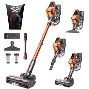 Cordless Vacuum Cleaner, 550W/45Kpa Vacuum Cleaners for Home with LED Screen, Max 60 Mins Runtime, Noise Reduction Tech, Anti-Tangle Stick Vacuum for Pet Hair Carpet and Hardfloor