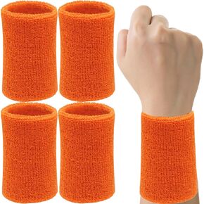 6 Inch Wrist Sweatbands Tennis Wrist Bands Absorbent Sweat Band for Men and Women Sport Long Wrist Bands, Breathable Cotton Athletic Sweatbands for Basketball, Workout, Running (4 Pack)-Orange