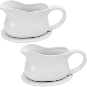 17oz Ceramic Gravy Boat with Saucer Stand Set of 2, Porcelain Gravy Boat with Dripless Lip Spout, Thanksgiving Serving Dish for Salad Dressings, Creamer, Warming Sauces, Microwave Safe