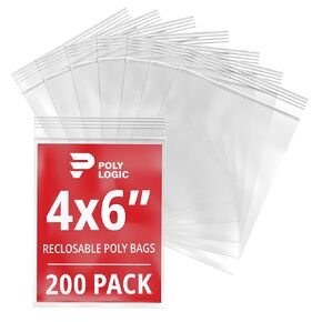 Clear 4" x 6" Reclosable Poly Mailer Bags 4 Mil Thick (200-Pack) | Plastic Resealable Polybags for Shipping, Mailing, Packaging & Storage | Small Poly Bags Heavy-Duty