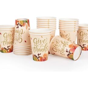 Gatherfun Thanksgiving Party Supplies, Disposable Paper Cups for Autumn Party Decorations and Thanksgiving Party Decorations, 30 Pack, Fall Leaves Design