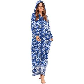 Ekouaer Robe for Women Zipper Robe Loungewear Full Length Sleepwear Pockets Housecoat Casual Straight Robe