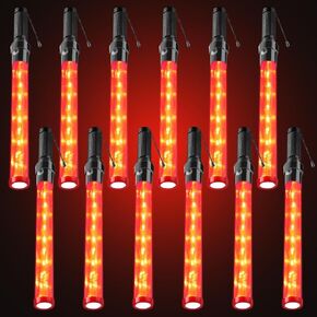 12 Pieces 21 Inch Signal Traffic Wand Traffic Control Wand with 3 Flashing Modes Light up Wand Safety LED Traffic Control Baton for Airport Parking Guide Outdoor Camping Parking