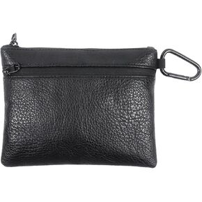 Klmnop Golf Ball Bag, Leather Golf Tee Bag Pouch with Zipper, Black Golf Valuables Pouch for Golf Balls, Tees, Gloves
