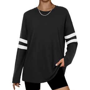 Women's Oversized T Shirts Striped Crewneck Sweatshirt Long Sleeve Casual Tees Color Block Tunic Tops Athletic Shirt