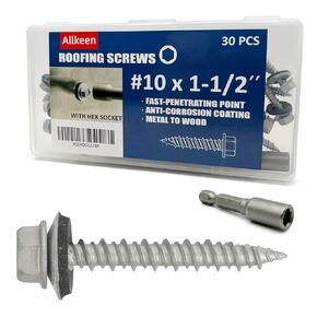 #10 x 1-1/2" Hex Head Sheet Metal Roof Screws, Rustpert Coating Metal to Wood siding Screws, 60 Pieces