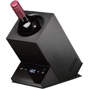 Equator 110V/12V Portable Electric Wine Chiller for Red, White, Champagne, and Water Bottles, 750mL Single Bottle Cooler, Stainless Body, Rechargeable, 24h Cold, Ideal for Parties & Gifts (Black)