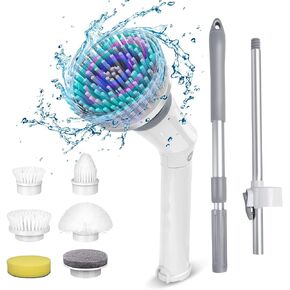Qimedo Upgrade 1200 RPM Battery Electric Spin Scrubber, Highly Powerful Cordless Cleaning Brush with Smart Display, Electric Tile Floor Scrubber with 8 Brushes, Battery Powered Shower Scrubber
