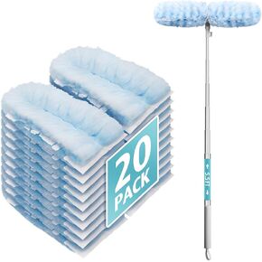 Duster Refill Compatible with Swiffer Duster, 20 Count Duster Refills with 5.5FT Extension Pole, Ceiling Fan Duster Super Extender Kit, Disposable 360 Heavy Duty Feather Dusters for Cleaning