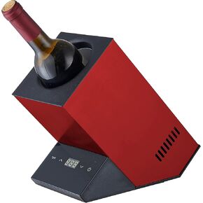 Equator 110V/12V Portable Electric Wine Chiller for Red, White, Champagne, and Water Bottles, 750mL Single Bottle Cooler, Stainless Body, Rechargeable, 24h Cold, Ideal for Parties & Gifts (Black)