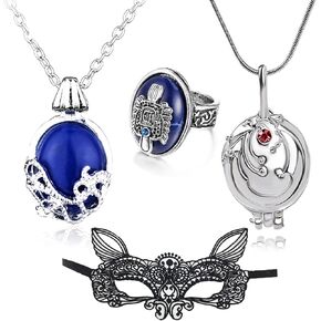 4 pcs Vampire Diaries Jewelry Daywalking Katherine Sapphire Elena Gilbert Opening Vervain Locket Necklace Salvatore Damon Stefan finger Family Crest Ring Black Lace Masquerade Mask