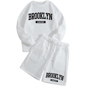 Floerns Men's 2 Piece Outfit Long Sleeve Sweatshirt Drawstring Waist Shorts Set