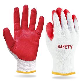 SAFETY Non-Slip 300 Pairs Red Latex Cotton Multi-Purpose Work Gloves- Nitrile Dipped & Rubber Palm Coated for a Firm Grip- Heavy Duty Premium-Construction-Moving-Warehouse-Garden-Gloves