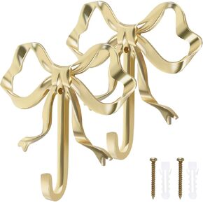 Decorative Knot Bow Hook, 2 Pcs Gold Brass Hooks, Multi-Purpose Wall Hanging Hook for Bathroom Living Room Kitchen