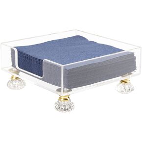 Acrylic Napkin Holder for Table, Cocktail Napkin Holder, 7x7 Inches, Clear Footed Napkin Holder for Bar, Kitchen, Dining Room (Square)