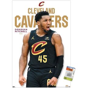 ملصق حائط من Trends International NBA Cleveland Cavaliers - سلسلة Donovan Mitchell المميزة 23، مقاس 22.37 بوصة × 34.00 بوصة، وحزمة ملصق ودبابيس دفع