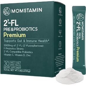 MOMSTAMIN HMO(Human Milk Oligosaccharides) Super Prebiotics and Probiotics for Women, Men : Immune Digestive Supplement | HMO Probiotics | HMO Supplement | Prebiotics Powder | IBS Relief - 30 Packets